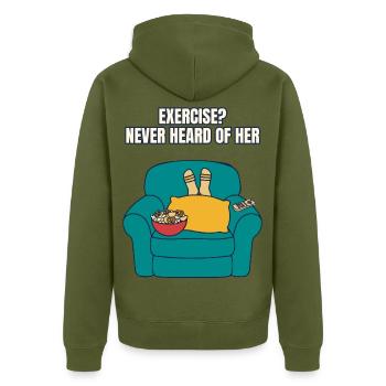 Exercise Nie von ihrem lustigen Sofa gehört - Unisex Premium Bio Zip Hoodie - Khaki - Hinten - Nico (187cm)