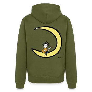Moon and Guitar – Gitarristen-Musik-T-Shirt - Unisex Premium Bio Zip Hoodie - Khaki - Hinten - Nico (187cm)