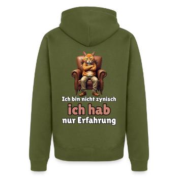 Ich bin nicht zynisch, ich hab nur Erfahrung - Unisex Premium Bio Zip Hoodie - Khaki - Hinten - Nico (187cm)