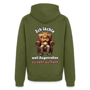 Ich lächle, weil Augenrollen zu sehr auffällt - Unisex Premium Bio Zip Hoodie - Khaki - Hinten - Nico (187cm)