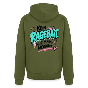 Kein Ragebait – Meine Meinung - Unisex Premium Bio Zip Hoodie - Khaki - Hinten - Nico (187cm)