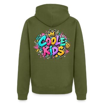 Coole Kids Graffiti Spritzer - Unisex Premium Bio Zip Hoodie - Khaki - Hinten - Nico (187cm)