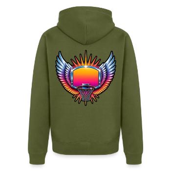 Basketball Korb Flügel Retro 80s Vintage T-Shirt - Unisex Premium Bio Zip Hoodie - Khaki - Hinten - Nico (187cm)