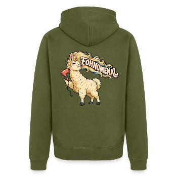 Alpaka Föhnomenal Lama Frisur - Unisex Premium Bio Zip Hoodie - Khaki - Hinten - Nico (187cm)