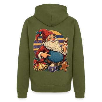 Christmas Schwangerer Wichtel Retro Mama - Unisex Premium Bio Zip Hoodie - Khaki - Hinten - Nico (187cm)