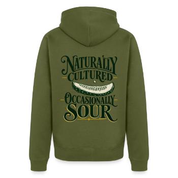 Natürlich Kultiviert – Gelegentlich Sauer - Unisex Premium Bio Zip Hoodie - Khaki - Hinten - Nico (187cm)