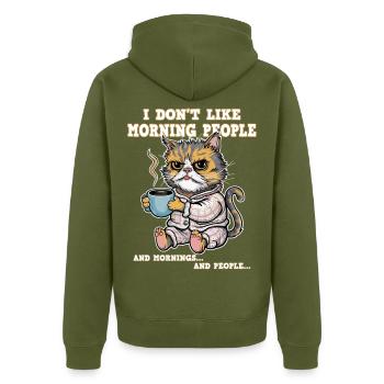 Ich Mag Keinen Morgenmenschen-katzenkaffee - Unisex Premium Bio Zip Hoodie - Khaki - Hinten - Nico (187cm)