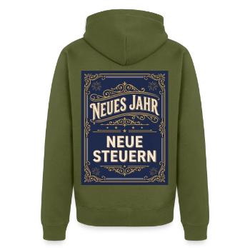 Silvester Spruch Neues Jahr neue Steuern - Unisex Premium Bio Zip Hoodie - Khaki - Hinten - Nico (187cm)