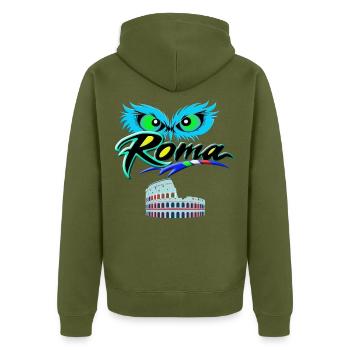 Blaue Augen auf dem Kolosseum von Rom - Unisex Premium Bio Zip Hoodie - Khaki - Hinten - Nico (187cm)