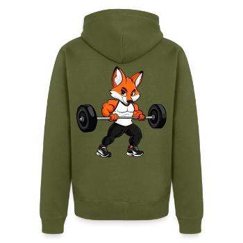 Fitness Füchse - Unisex Premium Bio Zip Hoodie - Khaki - Hinten - Nico (187cm)
