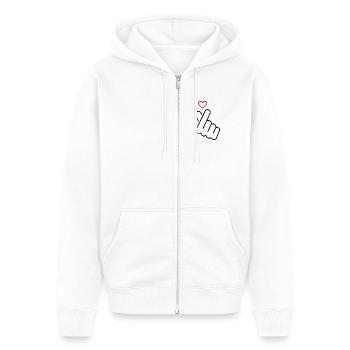 Koreanisches Handzeichen Herz - Liebe - Unisex Premium Bio Zip Hoodie - Weiß - Vorne - Thijin (182cm) & Selfina (174cm)