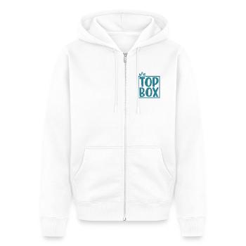 Top Box einmal - Unisex Premium Bio Zip Hoodie - Weiß - Vorne - Thijin (182cm) & Selfina (174cm)