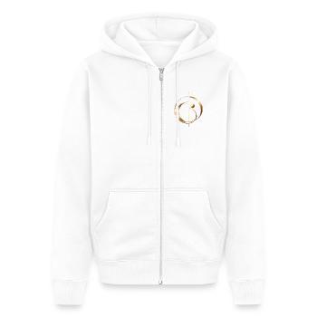 Business Elegance – Elegantes Gold-Emblem - Unisex Premium Bio Zip Hoodie - Weiß - Vorne - Thijin (182cm) & Selfina (174cm)