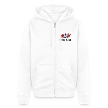 Holder Foot Duo Vater und Sohn Fußball - Unisex Premium Bio Zip Hoodie - Weiß - Vorne - Thijin (182cm) & Selfina (174cm)