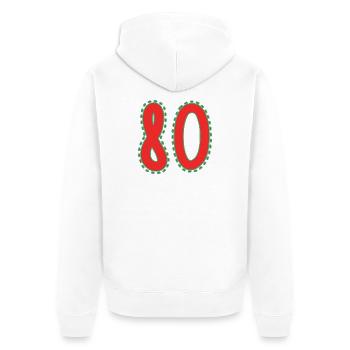 80. 80 ANS. 80e ANNIVERSAIRE. ANNIVERSAIRE 80 ANS. - Veste à capuche bio Premium Unisexe - blanc - Dos - Thijin (182cm)