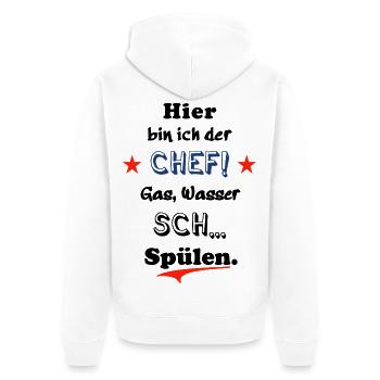 hier bin ich der chef - Unisex Premium Bio Zip Hoodie - Weiß - Hinten - Thijin (182cm)