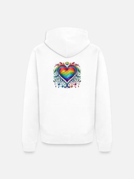 Rainbow Heart - Unisex Premium Organic Zip Hoodie - white