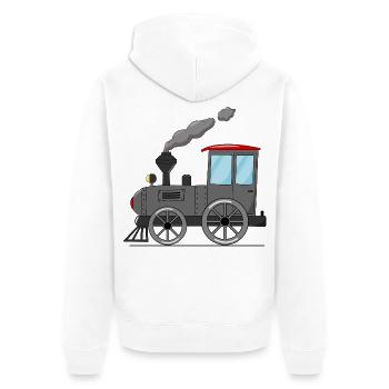 Kinderzug Eisenbahn grau - Unisex Premium Bio Zip Hoodie - Weiß - Hinten - Thijin (182cm)