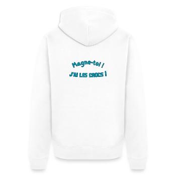 Magne-toi J'ai les Cr*cs – Bleu Pop - Veste à capuche bio Premium Unisexe - blanc - Dos - Thijin (182cm)
