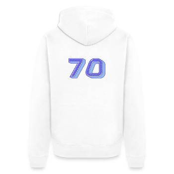 70. 70 ANS. 70e ANNIVERSAIRE. ANNIVERSAIRE 70 ANS. - Veste à capuche bio Premium Unisexe - blanc - Dos - Thijin (182cm)