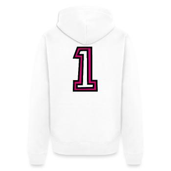 1. 1 AN. 1er ANNIVERSAIRE. ANNIVERSAIRE 1 AN - Veste à capuche bio Premium Unisexe - blanc - Dos - Thijin (182cm)
