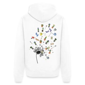 Garten in Splittern: Werkzeuge und Blumen - Unisex Premium Bio Zip Hoodie - Weiß - Hinten - Thijin (182cm)