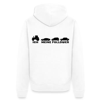 Ich meine Follower  - Unisex Premium Bio Zip Hoodie - Weiß - Hinten - Thijin (182cm)