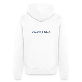 SMALLTALK SUCKS - Spread it! - Unisex Premium Bio Zip Hoodie - Weiß - Hinten - Thijin (182cm)