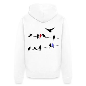 Vogel schwarze Zugvögel auf einer Stromleitung - Unisex Premium Bio Zip Hoodie - Weiß - Hinten - Thijin (182cm)