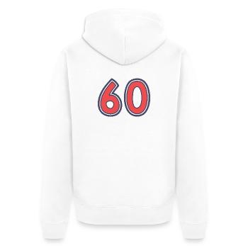 60. 60 JAHRE. 60-JÄHRIGES JUBILÄUM. 60. GEBURTSTAG. - Unisex Premium Bio Zip Hoodie - Weiß - Hinten - Thijin (182cm)
