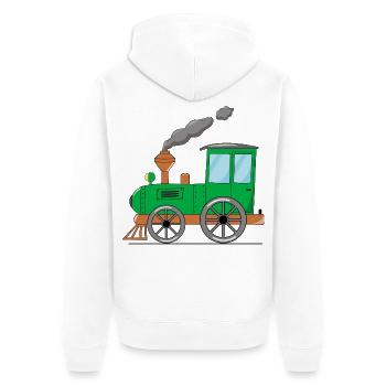 Kinderzug Eisenbahn grün - Unisex Premium Bio Zip Hoodie - Weiß - Hinten - Thijin (182cm)