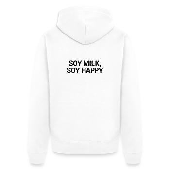 Lustiger veganer Humor Zitat Sojamilch, Soja glücklich! - Unisex Premium Bio Zip Hoodie - Weiß - Hinten - Thijin (182cm)