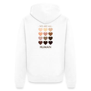 We are all human - Unisex Premium Bio Zip Hoodie - Weiß - Hinten - Thijin (182cm)