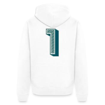 1. 1 JAHR. 1. JAHRESTAG - Unisex Premium Bio Zip Hoodie - Weiß - Hinten - Thijin (182cm)