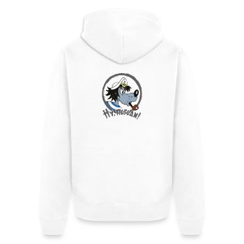 Hase und Wolf Kapitän grau - Unisex Premium Bio Zip Hoodie - Weiß - Hinten - Thijin (182cm)
