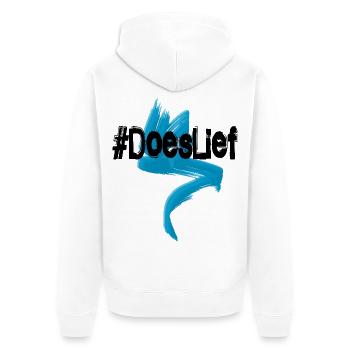 doeslief - drücke dein Herz aus - respektiere - Unisex Premium Bio Zip Hoodie - Weiß - Hinten - Thijin (182cm)