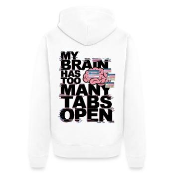 Mein Gehirn hat zu viele Tabs geöffnet - Unisex Premium Bio Zip Hoodie - Weiß - Hinten - Thijin (182cm)