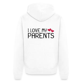 Ich liebe meine Eltern - Unisex Premium Bio Zip Hoodie - Weiß - Hinten - Thijin (182cm)