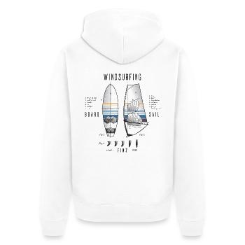 Windsurfausrüstung mit Flossen - Unisex Premium Bio Zip Hoodie - Weiß - Hinten - Thijin (182cm)