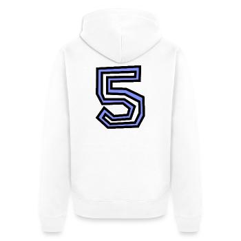 5. 5 JAHRE - Unisex Premium Bio Zip Hoodie - Weiß - Hinten - Thijin (182cm)