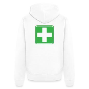 Icône vectorielle de panneaux de sécurité croisés médicales de premiers secours - Veste à capuche bio Premium Unisexe - blanc - Dos - Thijin (182cm)