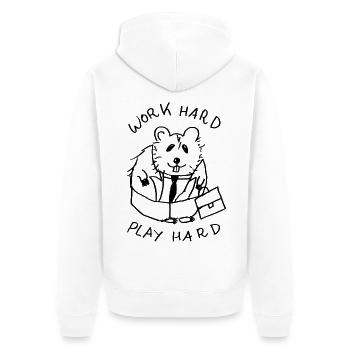 work hard play hard hamster - Unisex Premium Bio Zip Hoodie - Weiß - Hinten - Thijin (182cm)