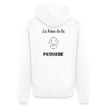 KÖNIGIN DES GEBÄCKS. GIERIG. GEBÄCK - Unisex Premium Bio Zip Hoodie - Weiß - Hinten - Thijin (182cm)