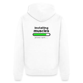 Aufbau von Muskeln - Unisex Premium Bio Zip Hoodie - Weiß - Hinten - Thijin (182cm)