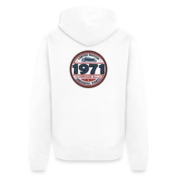 Jahrgang 1971 - Unisex Premium Bio Zip Hoodie - Weiß - Hinten - Thijin (182cm)