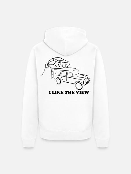 Defender mit Dachzelt, Dachzelt, Dachzeltnomaden - Unisex Premium Bio Zip Hoodie - Weiß