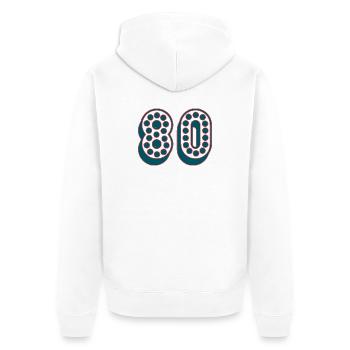 80. 80 ANS. 80e ANNIVERSAIRE. ANNIVERSAIRE 80 ANS. - Veste à capuche bio Premium Unisexe - blanc - Dos - Thijin (182cm)