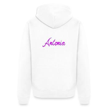 Antonia Neon Script - Unisex Premium Bio Zip Hoodie - Weiß - Hinten - Thijin (182cm)