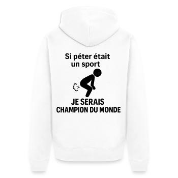 Wenn Furzen ein Sport wäre, wäre ich Champion - Unisex Premium Bio Zip Hoodie - Weiß - Hinten - Thijin (182cm)