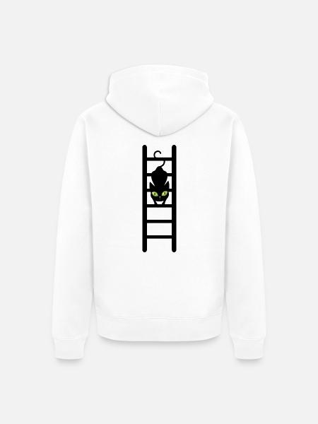 Katze auf seiner Leiter - Unisex Premium Bio Zip Hoodie - Weiß